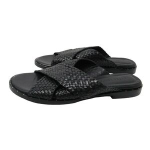 Freda Salvador Black Woven Leather Slide Sandals